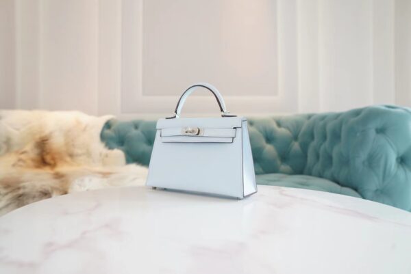 cd23d8a4b908a54 Hermes Handmade Boutique T0 Blue Brume Epsom Leather Mini Kelly19CM Silver Hardware
