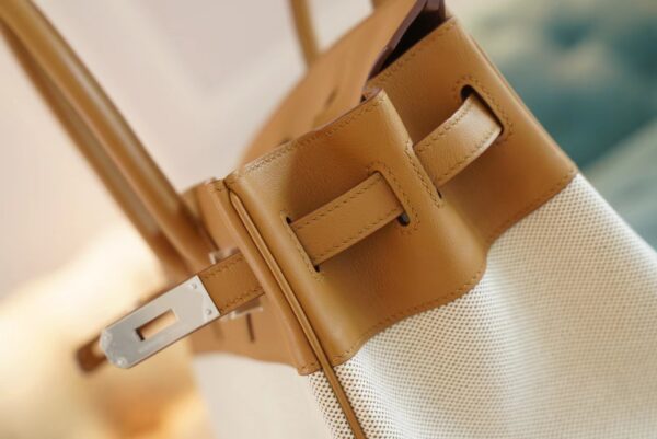 cd9033ac3edce57-1 New Arrival Hermes Beige Canvas/2S Sesame Leather Birkin30CM Silver Hardware