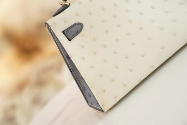 cde0aeb889c392f New Hermes Mini Kelly19CM 8L Beton/M8 Gris Asphalt KK Ostrich Skin Gold Hardware