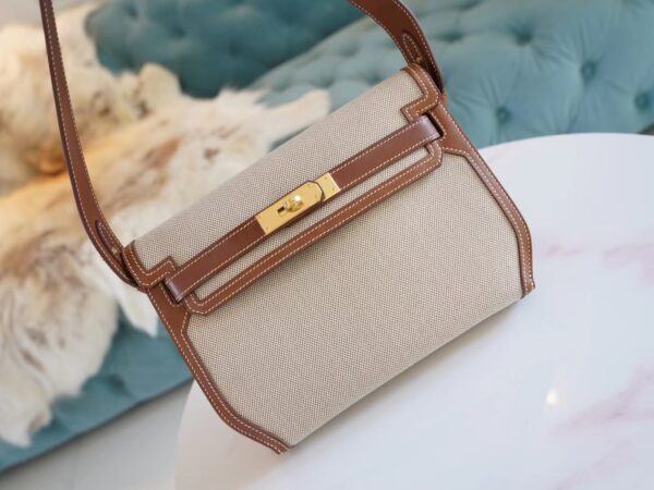 cdff7b63a9090c8-1 New Arrival God Factory Bags Hermes Depeches25CM Beige Canvas & Barenia Leather Gold Hardware