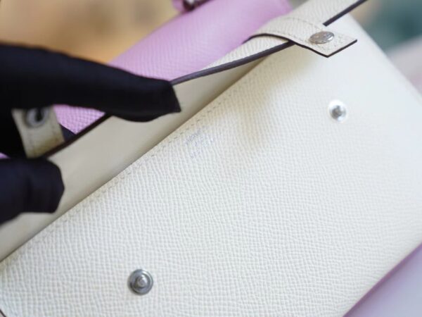 ce307b294589b85 Full Handmade Hermes X9 Mauve Sylyestre Epsom Leather Kelly Doll Picto Silver Hardware