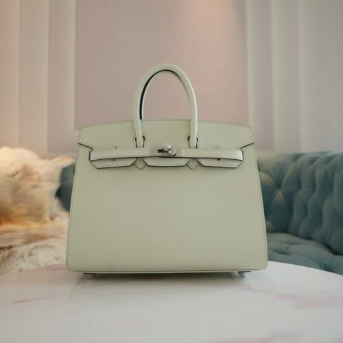 Full Handmade Hermes 0S Vert Fizz Epsom Leather Birkin 25CM Silver Hardware