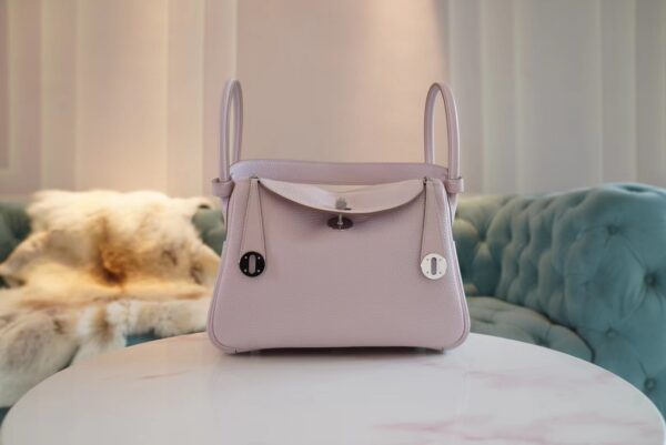 ce80c681c06ae26-1 New Arrival Hermes Lindy 26CM 09 Mauve Pale Clemence Leather Silver Hardware