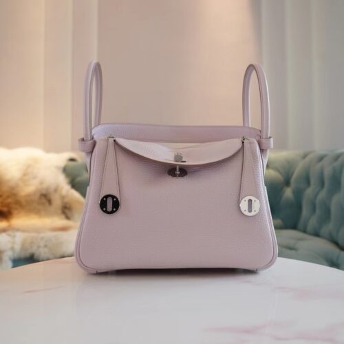 New Arrival Hermes Lindy 26CM 09 Mauve Pale Clemence Leather Silver Hardware