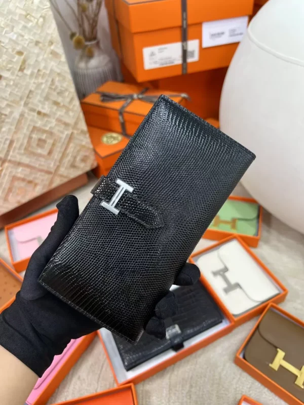 cf2b4dae82ba4b6-jpg Hermes 89 Noir Lizard Leather Long Bearn Wallet Silver Hardware