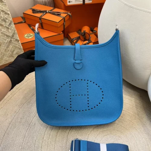 Handmade Hermes Clemence Leather 0F Blue Frida Evelyne 29CM Silver Hardware