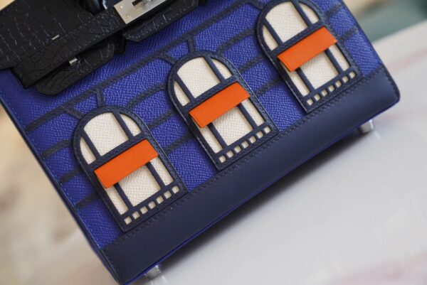 cffc89cc1d2b6a6 Full Handmade Hermes Blue Four Leathers Birkin House 20CM Silver Hardware