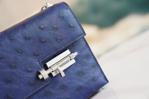 d005e8fdd489e0d Stock Hermes Verrou Mini17CM Shoulder Bag Blue Iris KK Ostrich Skin Silver Hardware