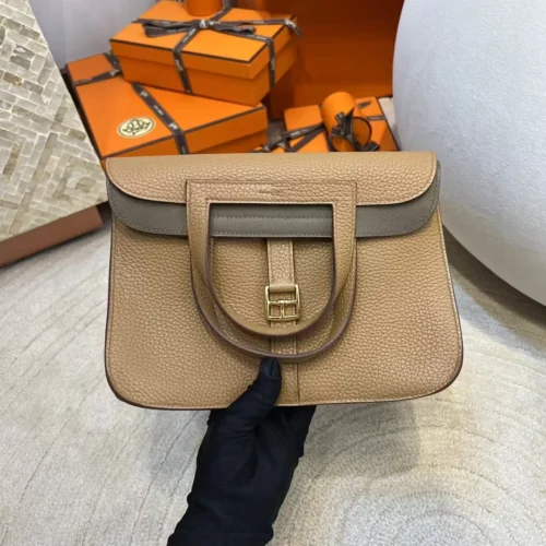 Hermes Halzan 25CM 4B Biscuit / 3G Alezan Clemence Gold Hardware