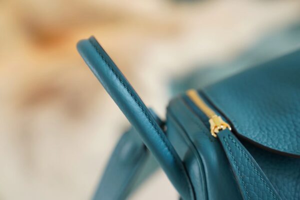 d0c85de09480f04 Full Handmade Hermes W0 Bosphore Clemence Leather Mini Lindy19CM Gold Hardware