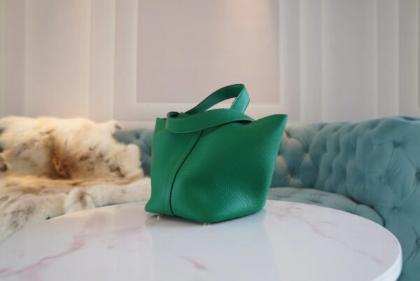 d0cb3e3c31b31c9 Full Handmade Hermes Picotin Bag18CM U4 Vert Vertigo Clemence Leather Gold Hardware