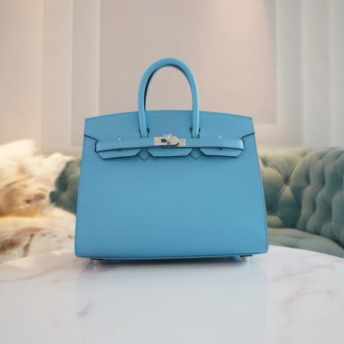 God Factory Bags Factory Hermes Birkin Sellier 25CM 7N Celeste Epsom Silver Hardware