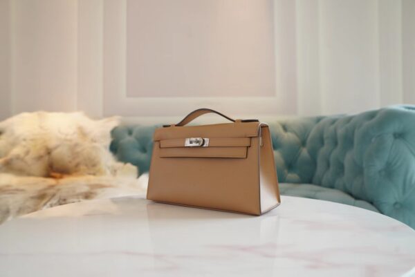 d25a489c271644a Full Handmade Hermes Kelly Pochette 22cm 0M Chai Swift Leather Silver Hardware
