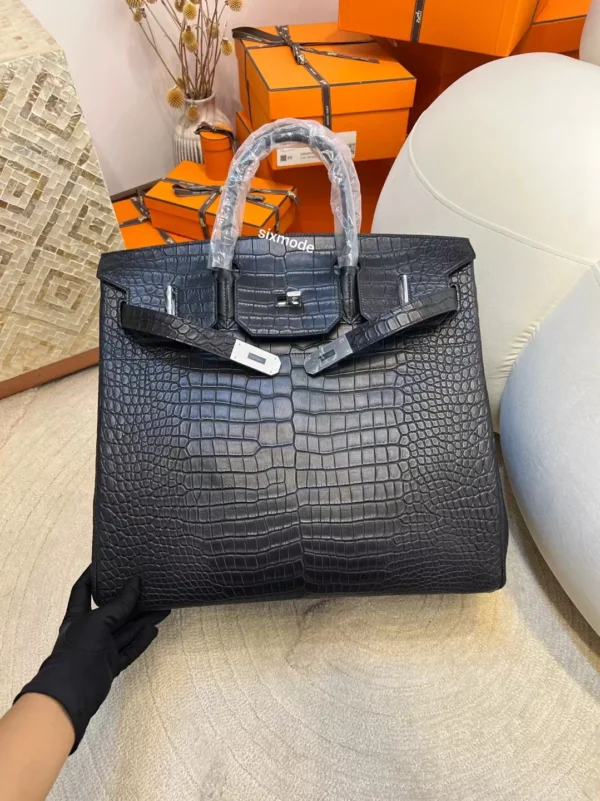 d2eb2bec2123a13-jpg-1 Hermes 89 Noir Matte Porosus Crocodile HAC 40CM Silver Hardware