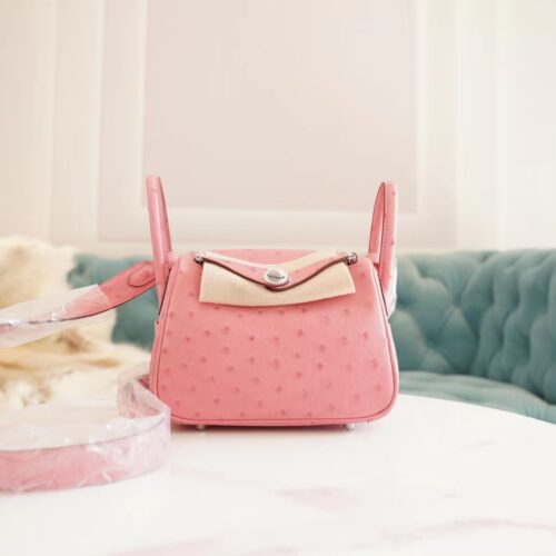 Wholesale Hermes Mini Lindy19CM L4 Rose Bubble South Africa KK Ostrich Silver Hardware
