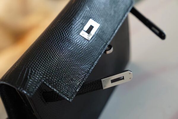 d4a7dd2b919fe29 Hand Stitching Hermes CK89 Nior Lizard Leather Kelly Danse 22CM Silver Hardware