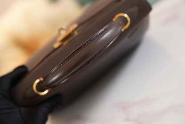 d4fa07c3367ac13 Full Handmade Hermes 46 Ebene Barenia Leather Kelly Bag25CM Gold Hardware