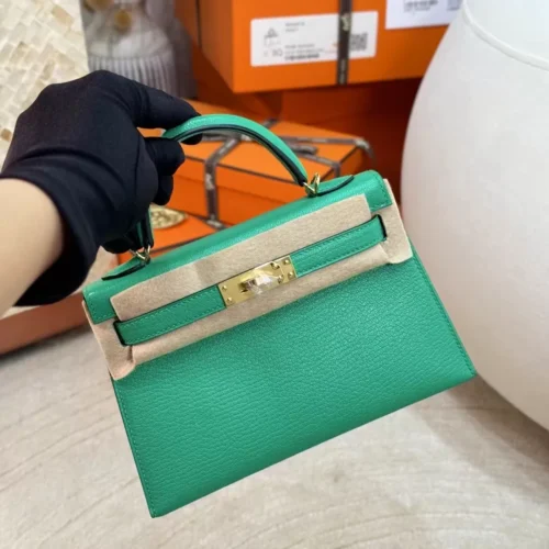 Hong Kong 0Z Vert Comics Chevre Leather Mini Kelly 19CM Gold Hardware