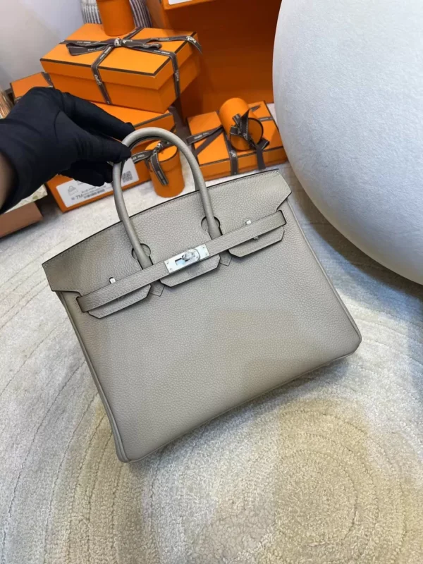 d5b4d35c5b9f10d-jpg Handmade Hermes Togo Leather Birkin 25CM 81 Gris Tourterelle Silver Hardware