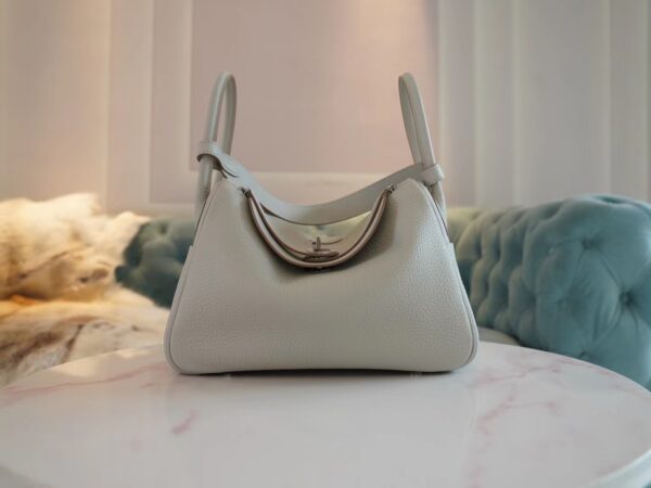 d5ed902a061f83a-1 Hand Stitching Hermes 8L Beton Lindy 26CM Clemence Leather Silver Hardware