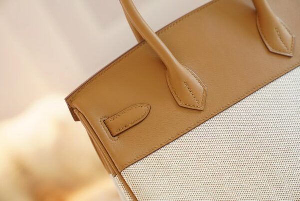 d64d25e83d8e25f-1 New Arrival Hermes Beige Canvas/2S Sesame Leather Birkin30CM Silver Hardware