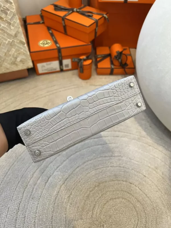 d740cbe93a9092a-jpg Handmade Hermes Mini Kelly 19CM Matte Alligator 80 Gris Pearl Silver Hardware