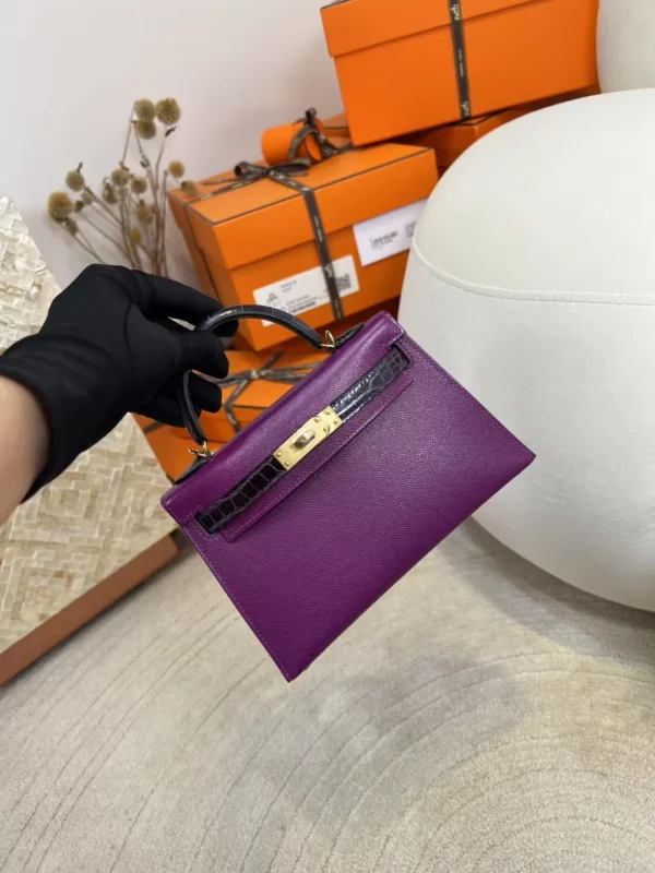 d75aaeb4d5ddc39-jpg Handmade Madame P9 Anemone / Shiny Crocodile 9G Amethyste Mini Kelly Touch 19CM Gold Hardware