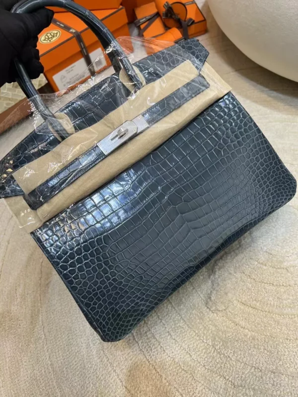d7fe7ed9e3edff9-jpg Hermes Shiny Porosus Crocodile Birkin 30CM Y7 Blue Orage Silver Hardware