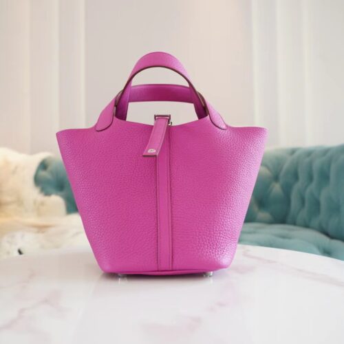 New Arrival Hermes Picotin18CM Tote Bag 9I Magnolia Clemence Leather Silver Hardware