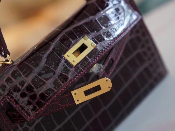 da5b94694593958 Taiwan Hermes Mini Kelly 19CM Shiny Alligator 57 Bordeaux Gold Hardware