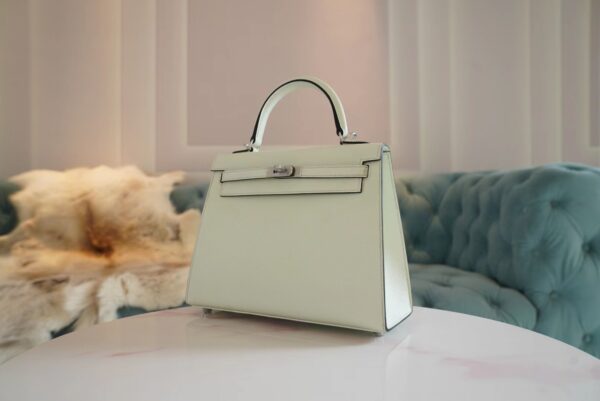 da63eef114686f5 Full Handmade Hermes 0S Vert Fizz Kelly 25CM Epsom Leather Silver Hardware