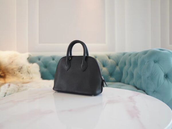 db447490af07148 Hand Stitch Hermes Mini Bolide18CM CK89 Black Evercolor Leather Silver Hardware