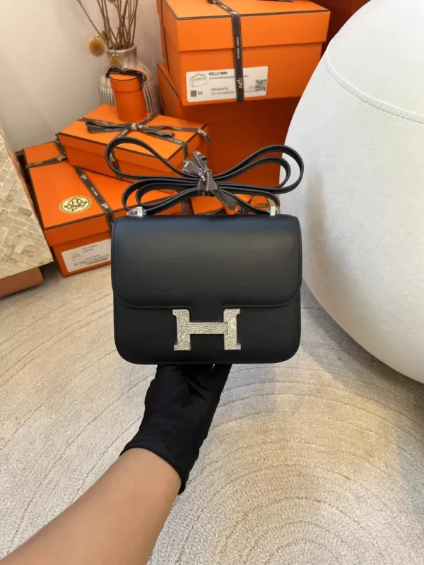 dc0834c82f39ccd-jpg-1 Hermes 89 Noir Sombrero Matte Box Constance 19CM Lizard Buckle