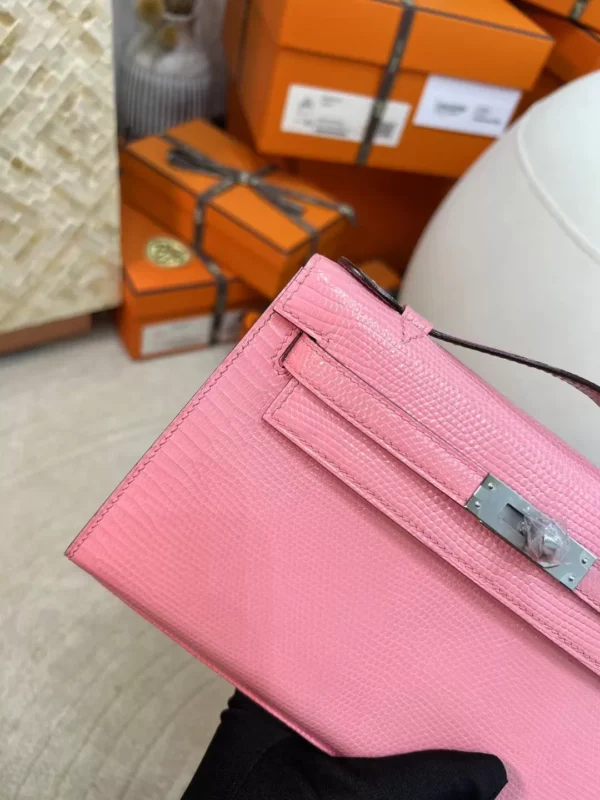 dc58e31bbd2da07-jpg Handmade Lizard Leather Kelly Pochette 22cm 5P Pink Silver Hardware