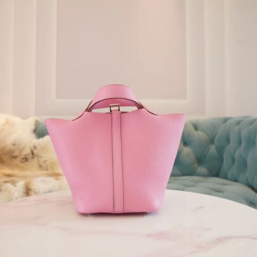 God Factory Bags Factory Hermes Picotin18CM Rose Clemence Leather Silver Hardware
