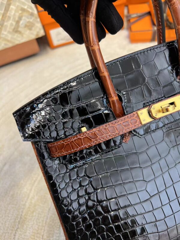dde5d6cc80bf244 Hermes Shop Noir/ Miel HCP Porosus Crocodile Birkin 25CM Gold Hardware