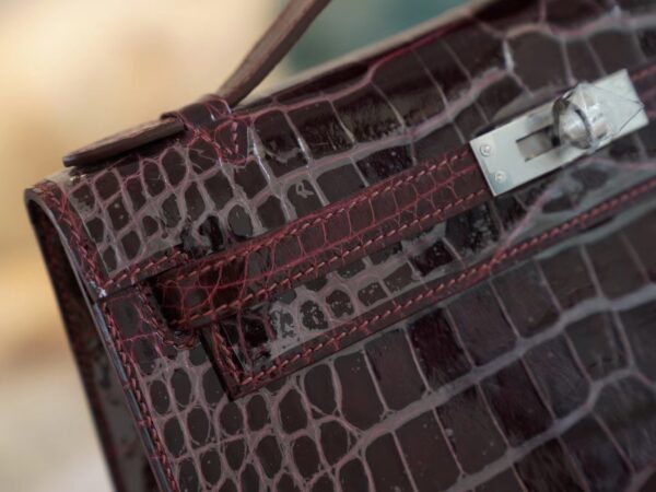 de33af0452f2d91 Hermes Kelly Pochette 22CM Shiny Alligator 57 Bordeaux Silver Hardware
