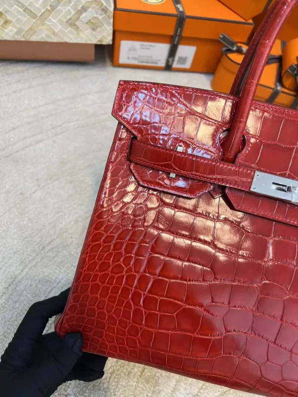 de406515af51349-jpg Hermes Shiny Alligator Crocodile Birkin 30CM 95 Braise Silver Hardware