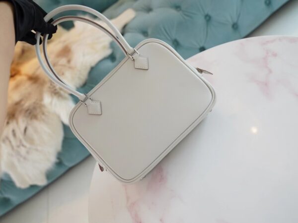 de90b7edca7815a New Arrival Hermes Mini Plume Swift 80 Gris Pearl Tote Bag Silver Hardware