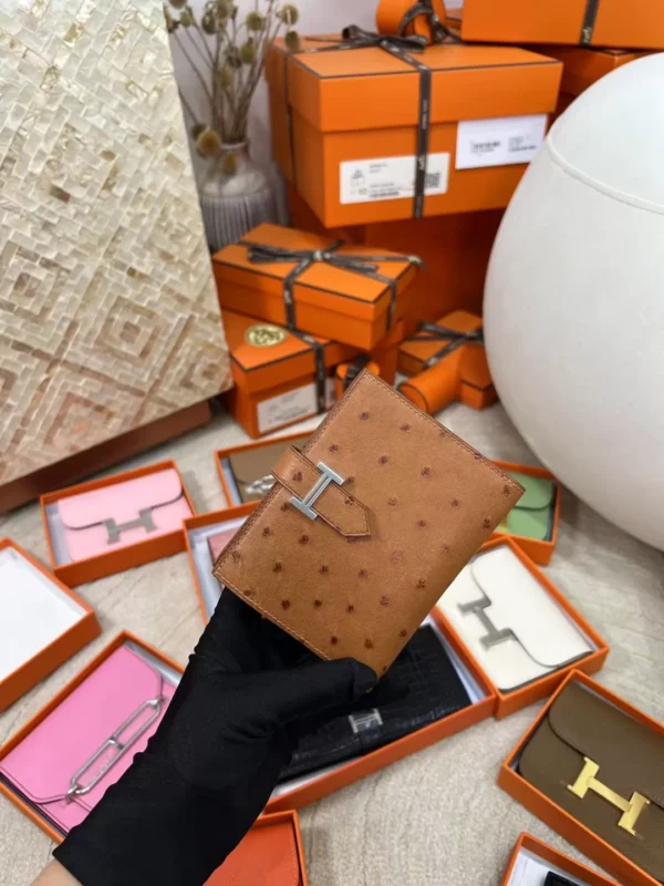 df70bab14ae52dc-jpg-1 Handmade Hermes 37 Gold KK Ostrich Skin Short Bearn Wallet Silver Hardware