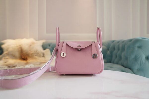 e08fe0aaf3188f2-1 On Sale Hermes Mini Lindy 19CM X9 Mauve Sylyestre Clemence Leather Silver Hardware