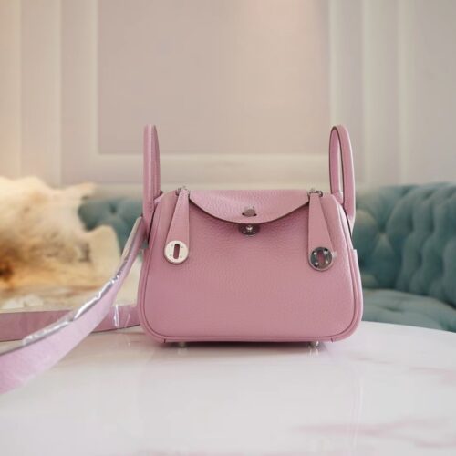 On Sale Hermes Mini Lindy 19CM X9 Mauve Sylyestre Clemence Leather Silver Hardware