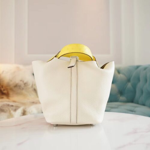 God Factory Bags Hermes Picotin lock Touch18CM Craie & Lemon Yellow TC Leather/Ostrich Handles