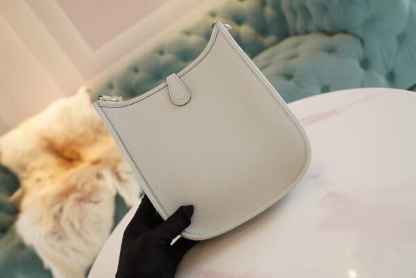 e19fab7e8740ca6 Sale Hermes 08 Blue Brume Clemence Leather Mini Evelyne 16CM Silver Hardware