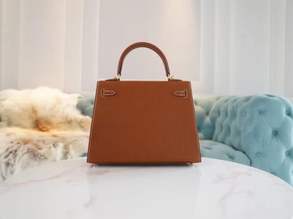 e1b4d18090e138a Full Handmade Hermes Fauve Barenia Kelly Sellier 25CM Women’s Bag Gold Hardware