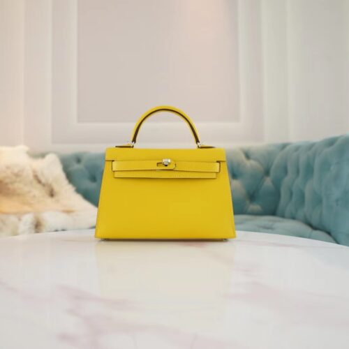 God Factory Bags Hermes 9O Naples Yellow/8L Beton Inner Chevre Leather Mini Kelly19CM
