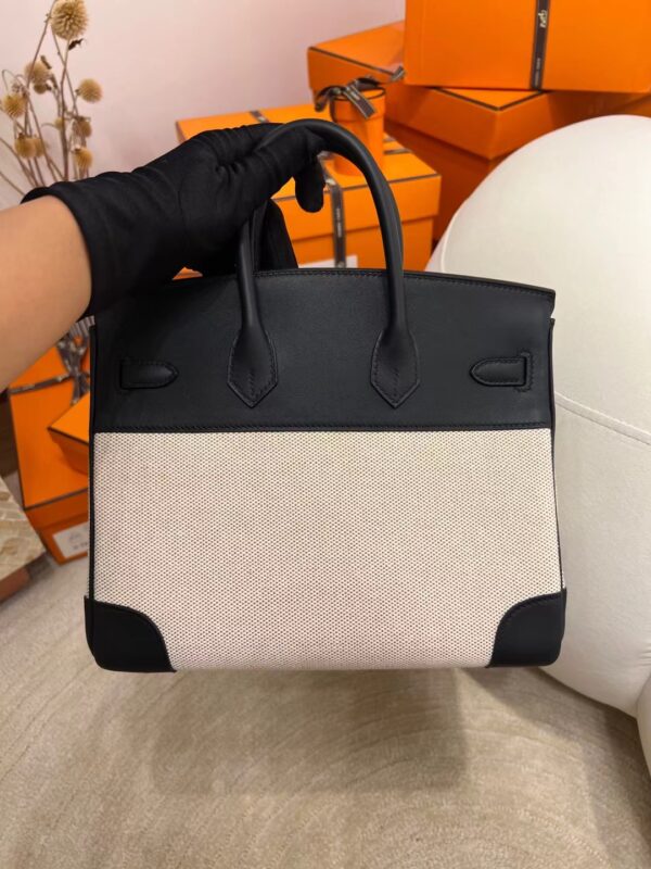 e2b9cf6ce5715df Hermes Shop Birkin 25CM Beige Canvas/ 89 Noir Leather Silver Hardware