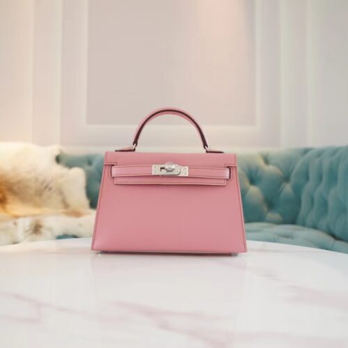 【God Factory Bags】Hermes 5P Rose Mini Kelly 19CM Epsom Leather Silver Hardware
