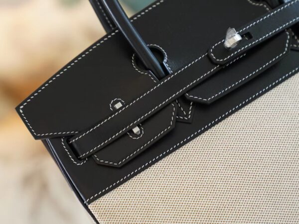 e426431a34cf2fa Discount God Factory Bags Hermes 89 Noir Box Leather & Canvas Birkin Bag30CM Silver Hardware