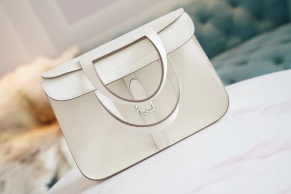 e47efca7199df7c Full Handmade Hermes Halzan 25CM 01 Blanc Evercolor Leather Silver Hardware